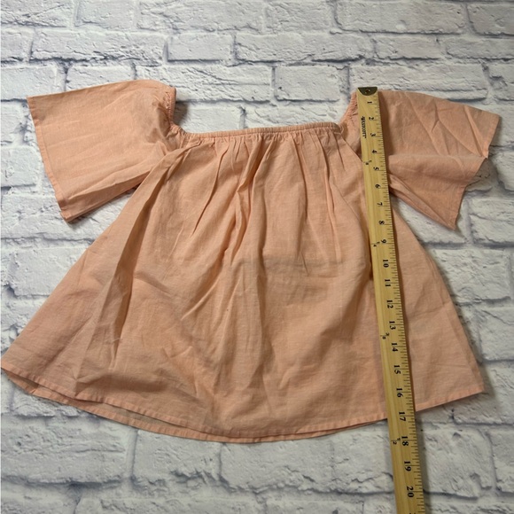 Express Light Coral Off-Shoulder Blouse. Linen Blend. - Picture 9 of 10